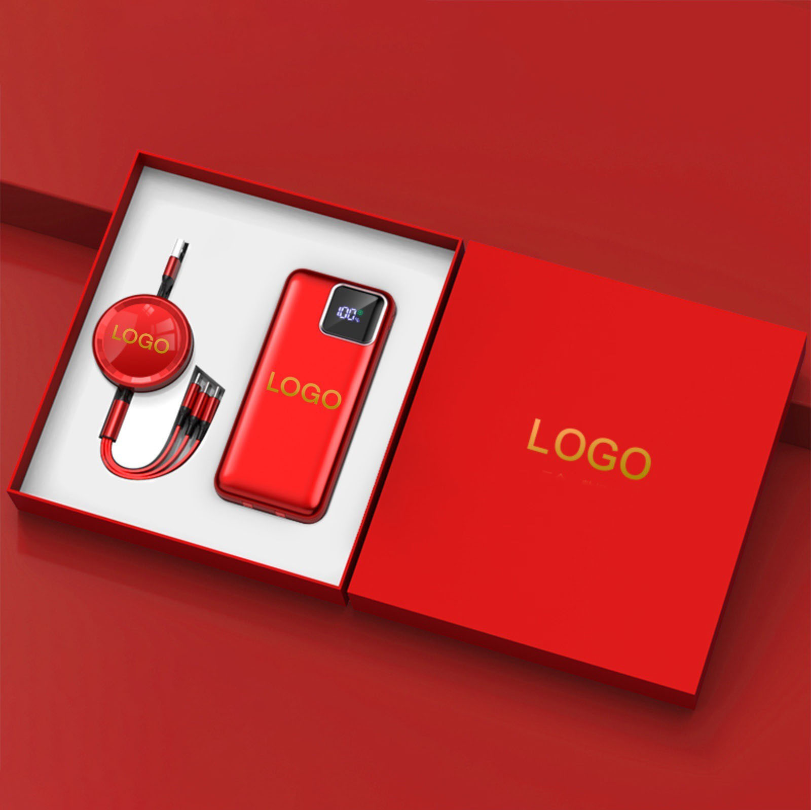 รับผลิต giftset powerbank พร้อม สายชาร์จ3in1 พร้อมกล่อง รับสกรีนโลโก้สายชาร์ต ยืดได้ หดได้ พกพาสะดวก สายชาร์จ3หัว 