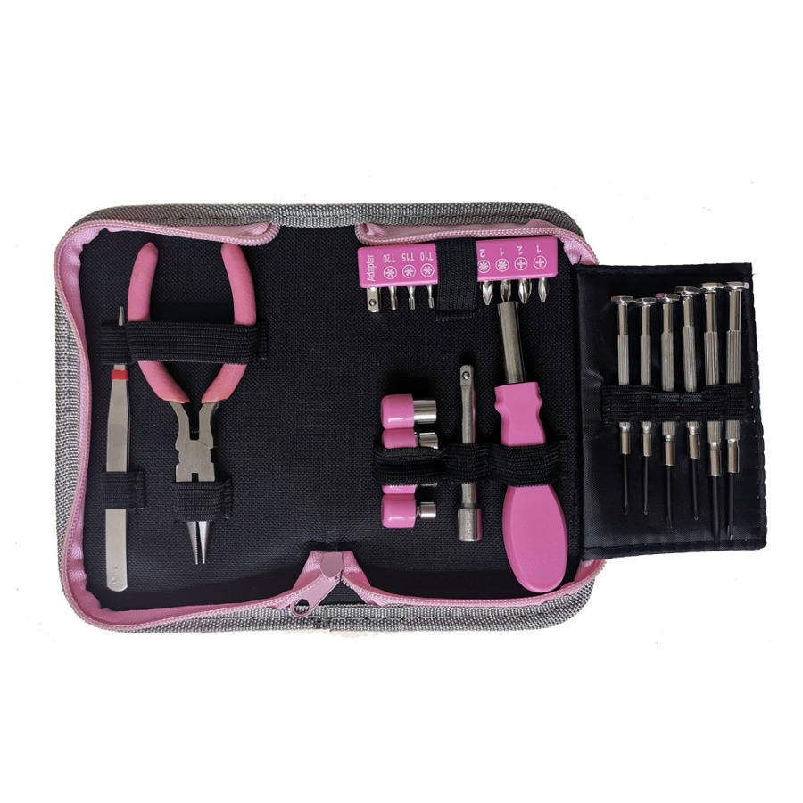 รับผลิตชุดเครื่องมือช่างสีชมพู แบบพกพา Tool kit เครื่องมือช่าง ของแจก รับสกรีนโลโก้ เครื่องมือช่าง ชุดไขควง ของแจกของแถม ของพรีเมี่ยม รับยิงเลเซอร์