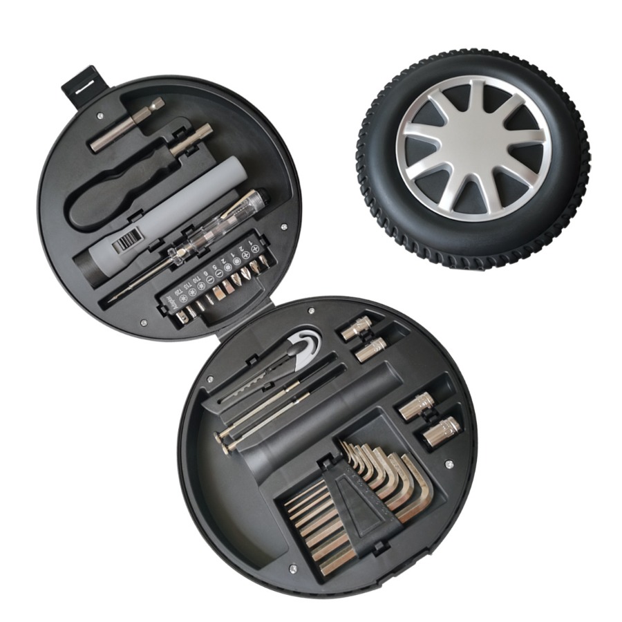 รับผลิตชุดเครื่องมือซ่อม แบบพกพา Tool kit ทรงล้อรถ ทรงลูกบอล  รับสกรีนโลโก้ เครื่องมือช่าง ชุดไขควง ของแจกของแถม ของพรีเมี่ยม รับยิงเลเซอร์