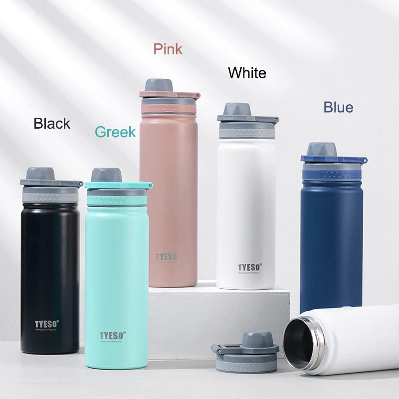 TYESO กระบอกน้ำเก็บอุณหภูมิ มีหูหิ้ว มี 5 สี ขนาด 530/750 ml สแตนเลส 304 ขวดน้ำเก็บความเย็น ขวดน้ำพกพา