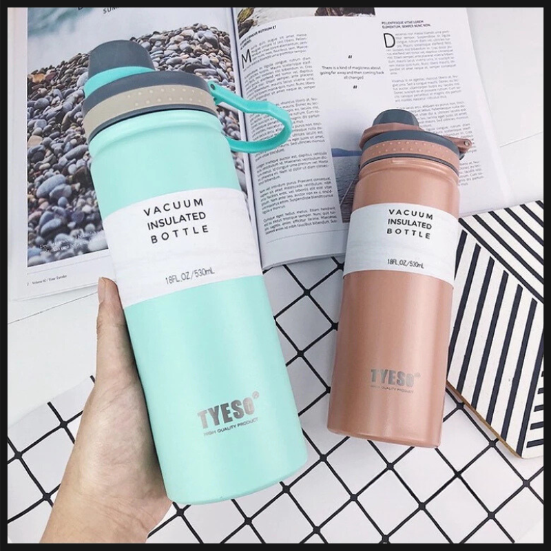 TYESO กระบอกน้ำเก็บอุณหภูมิ มีหูหิ้ว มี 5 สี ขนาด 530/750 ml สแตนเลส 304 ขวดน้ำเก็บความเย็น ขวดน้ำพกพา