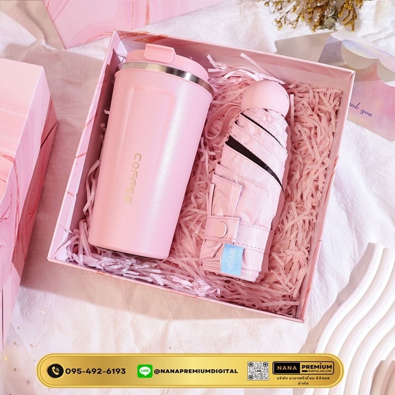 ชุดของขวัญ giftset สีชมพู ชุดเซ็ทรับไหว้ ชุดเช็ทผ้าเช็ดตัว+แก้วกาแฟ นมร้อน น้ำผลไม้ เครื่องหนัง