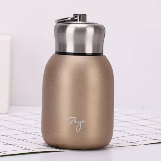 รับสกรีน กระติกน้ำสแตนเลส เก็บความร้อน-ความเย็น สูญญากาศ 300ML ทรงขวดมีห่วงจับ กระติกน้ำ เก็บอุณหภูมิ กระบอกนำ้
