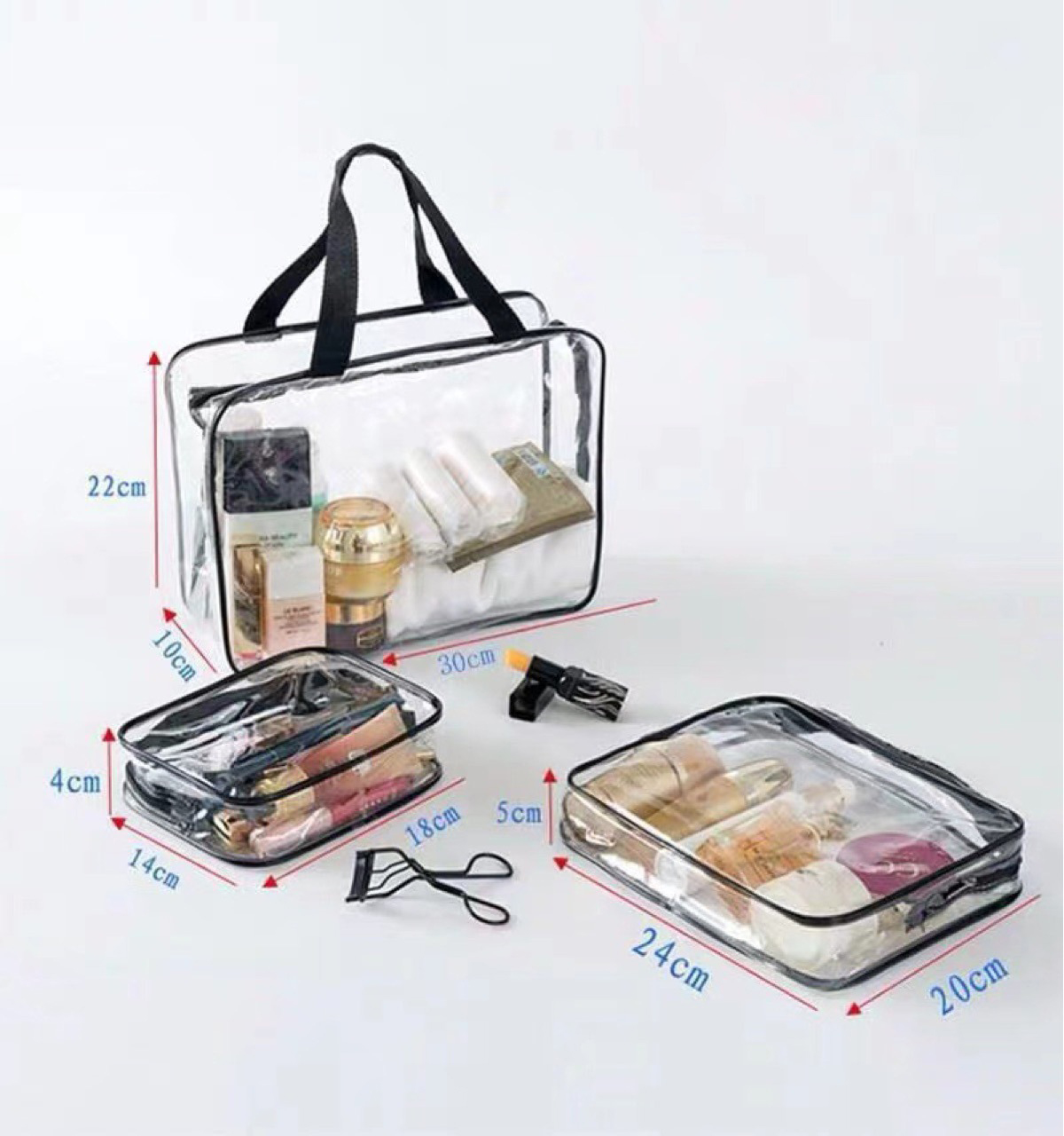 set3ใบ กระเป๋าเครื่องสำอาง PVC กระเป่าพกพา กระเป๋าใส กันน้ำ ใส่ของได้เยอะ หลายขนาด