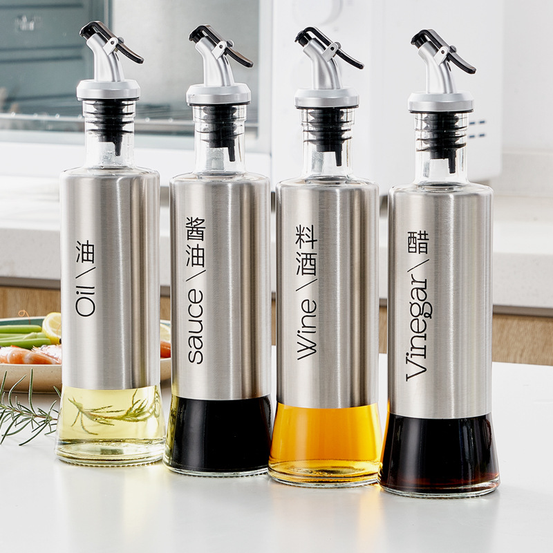ขวดใส่เครื่องปรุง 300mL ขวดน้ำมัน ขวดใส่น้ำมัน ขวดน้ำมันสแตนเลส ที่ใส่เครื่องปรุง ขวดแก้วใส่น้ำมัน
