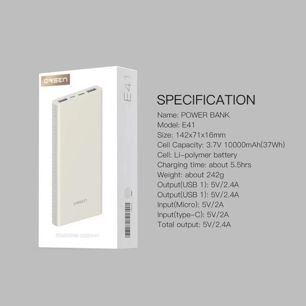รับสกรีนโลโก้ แบตสำรอง 10000mAh Power Bank  Eloop by Orsen E41 ของแท้ powerbank แบตสำรอง