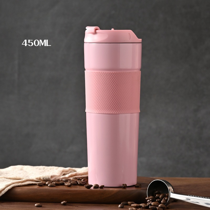 รับสกรีนโลโก้แก้วน้ำทรงสปอร์ต 450ML แก้วเก็บความร้อน-เย็น สแตนเลส 304