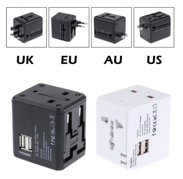 รับสกรีน Universal Adapter All in Oneปลั๊กไฟ Dual USB ใช้ได้ทั่วโลก US/UK/EU/AUปลั๊กไฟใช้ได้ทั่วโลกมากกว่า150ประเทศ