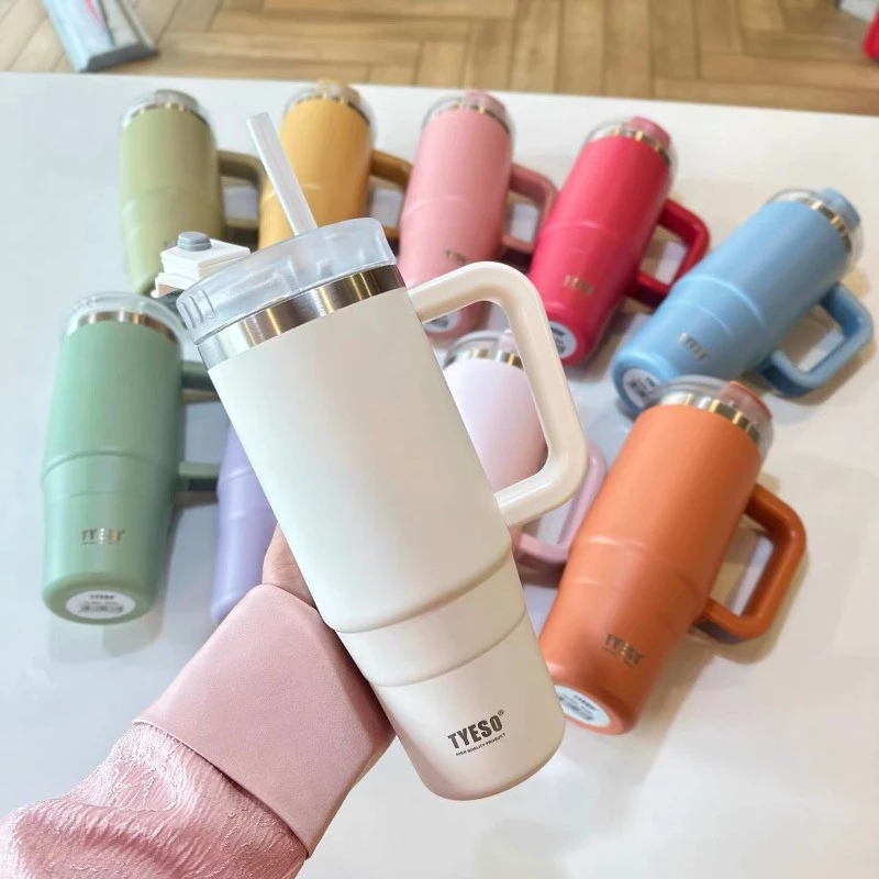 TYESO Tumbler แก้วน้ำพร้อมที่จับ แก้วสุญญากาศหุ้มฉนวนร้อนและเย็น ขนาด 900 ml 1200 ml