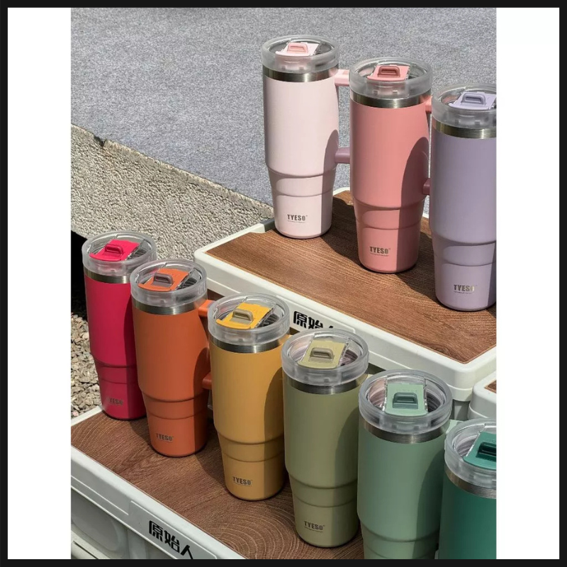 TYESO Tumbler แก้วน้ำพร้อมที่จับ แก้วสุญญากาศหุ้มฉนวนร้อนและเย็น ขนาด 900 ml 1200 ml