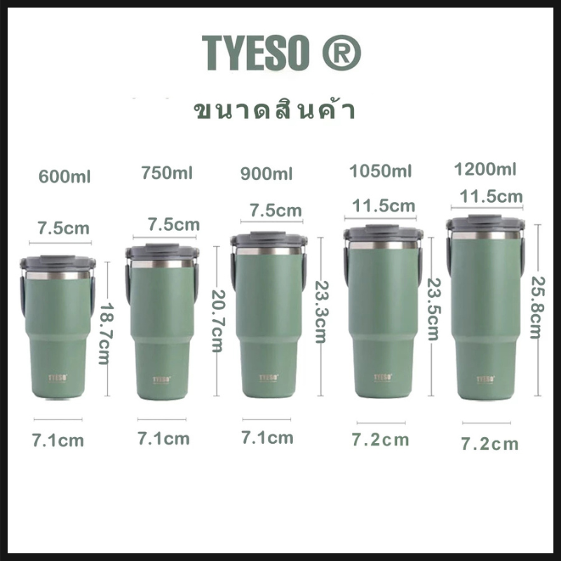 TYESO แก้วเก็บอุณหภูมิร้อนเย็น มีหูหิ้วมีหลอด 20-40 OZ แก้วเก็บความเย็น แก้วมีหูหิ้วพร้อมหลอด