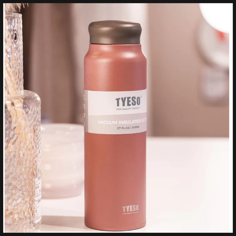 TYESO ขวดน้ำสุญญากาศสองชั้น ความจุขนาดใหญ่ ขนาด 800 ml กระบอกน้ำเก็บความเย็น ขวดน้ำสแตนเลส