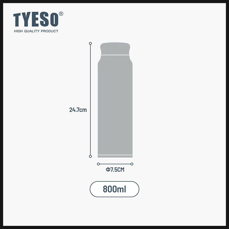 TYESO ขวดน้ำสุญญากาศสองชั้น ความจุขนาดใหญ่ ขนาด 800 ml กระบอกน้ำเก็บความเย็น ขวดน้ำสแตนเลส