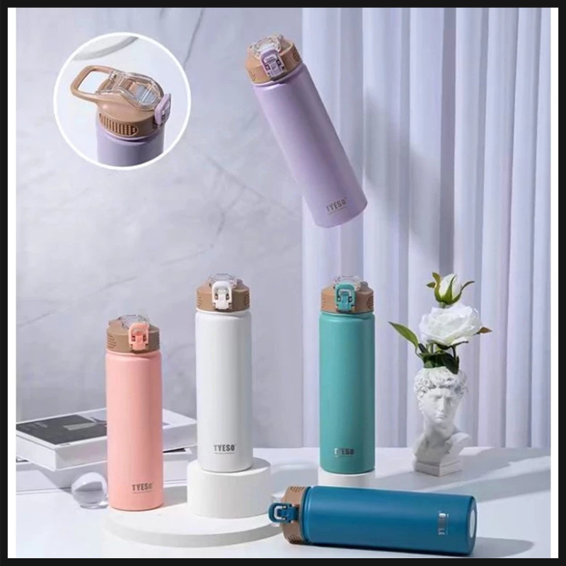 TYESO ขวดน้ำสแตนเลสแบบพกพา ฉนวนสุญญากาศ พร้อมหลอด ขนาด 530 ml 750 ml ขวดน้ำกีฬา แก้วเก็บอุณหภูมิ