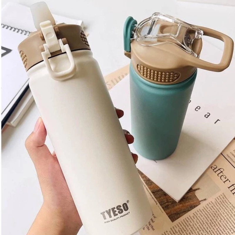 TYESO ขวดน้ำสแตนเลสแบบพกพา ฉนวนสุญญากาศ พร้อมหลอด ขนาด 530 ml 750 ml ขวดน้ำกีฬา แก้วเก็บอุณหภูมิ