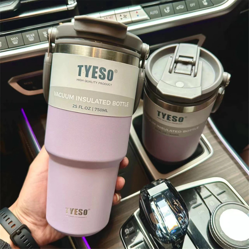 TYESO แก้วเก็บอุณหภูมิ มีหูหิ้ว มี 9 สี 5 ขนาด แก้วเก็บความร้อน แก้วสแตนเลส