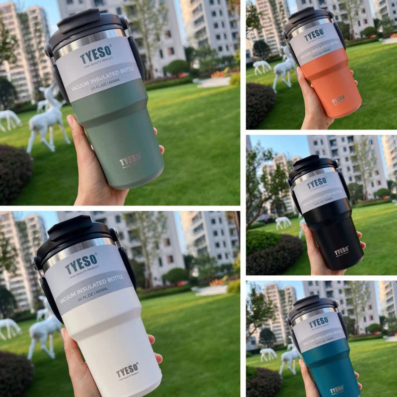 TYESO แก้วเก็บอุณหภูมิ มีหูหิ้ว มี 9 สี 5 ขนาด แก้วเก็บความร้อน แก้วสแตนเลส