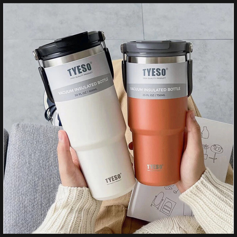 TYESO แก้วเก็บอุณหภูมิร้อน-เย็น รุ่นมีหูหิ้วพร้อมหลอด มีให้เลือก 5 ขนาด แก้วเก็บอุณหภูมิ
