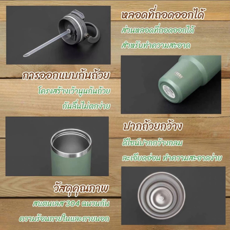 TYESO แก้วเก็บอุณหภูมิร้อน-เย็น รุ่นมีหูหิ้วพร้อมหลอด มีให้เลือก 5 ขนาด แก้วเก็บอุณหภูมิ