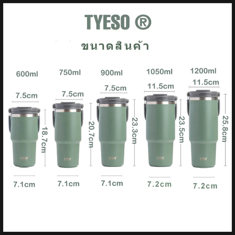 TYESO แก้วเก็บอุณหภูมิร้อน-เย็น รุ่นมีหูหิ้วพร้อมหลอด มีให้เลือก 5 ขนาด แก้วเก็บอุณหภูมิ