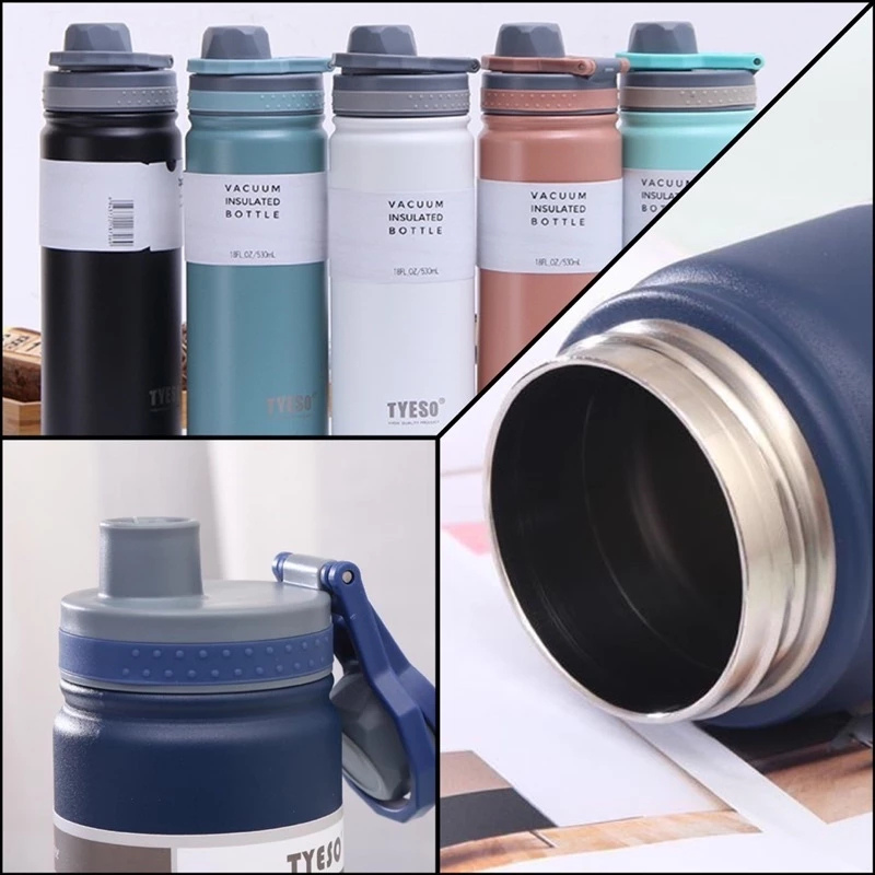 TYESO กระติกสแตนเลส ฝาเปิดปิดยกดื่ม มีที่หิ้ว มี 5 สีให้เลือก เก็บอุณหภูมิร้อน-เย็น ขนาด 530-750