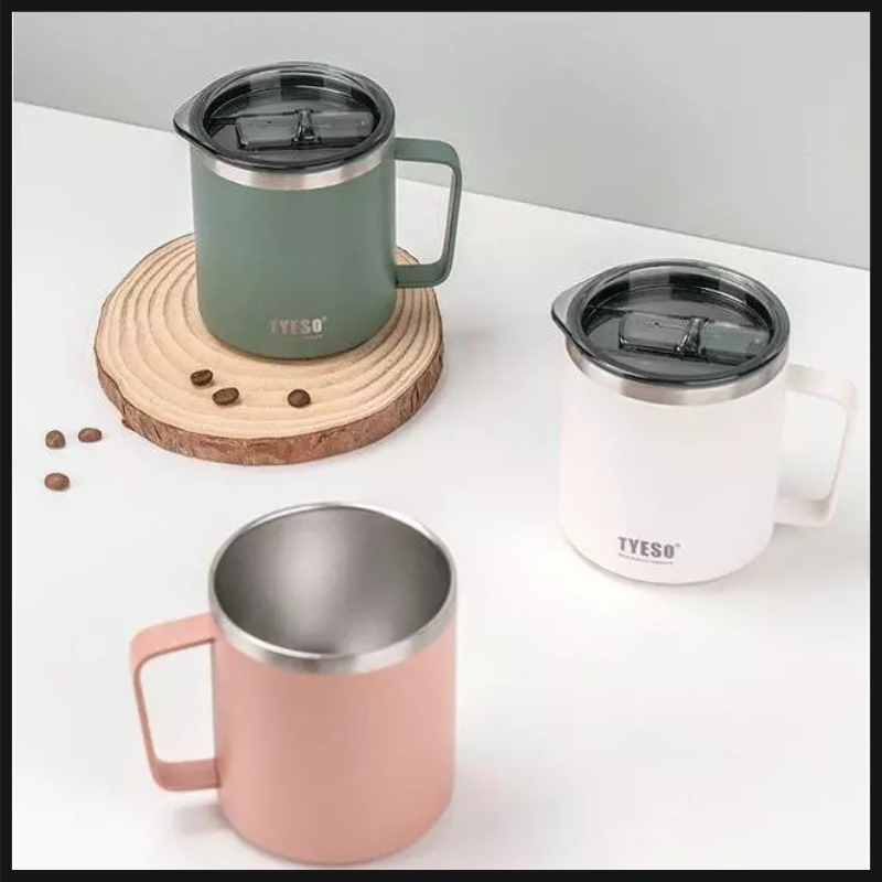 TYESO แก้วกาแฟ แก้วเก็บอุณหภูมิ รุ่น Mug พร้อมที่จับและฝาปิด ขนาด 400 ml แก้วน้ำร้อนฉนวนสุญญากาศ