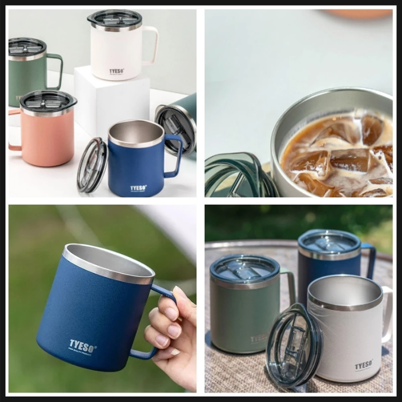 TYESO แก้วกาแฟ แก้วเก็บอุณหภูมิ รุ่น Mug พร้อมที่จับและฝาปิด ขนาด 400 ml แก้วน้ำร้อนฉนวนสุญญากาศ