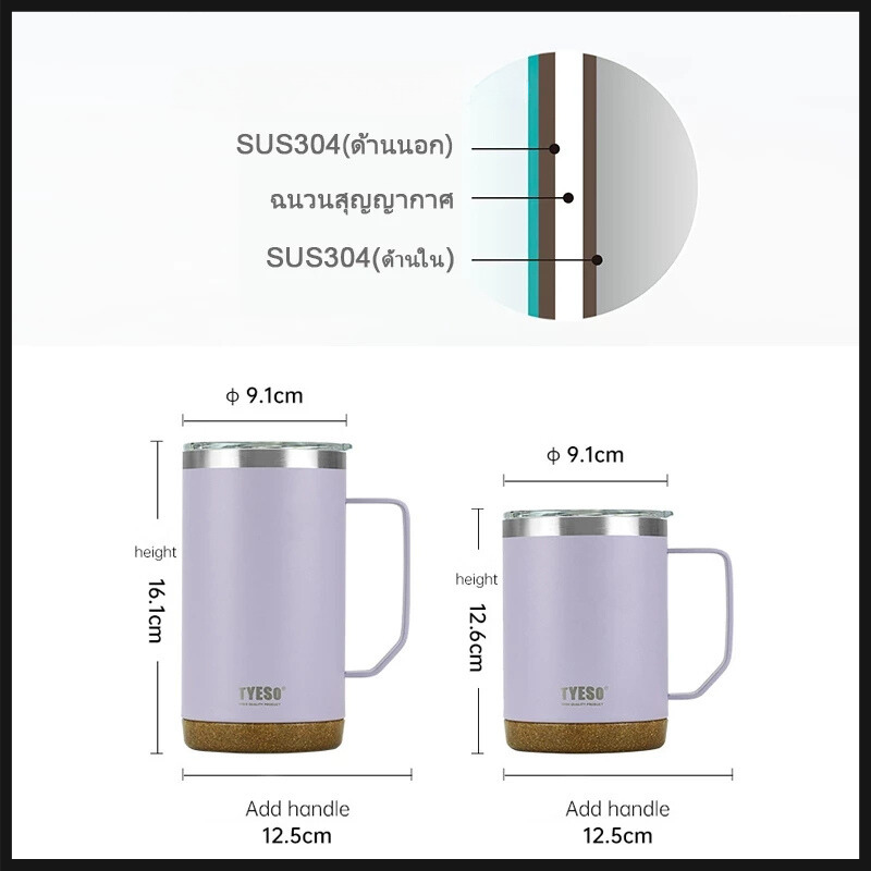 TYESO แก้วกาแฟ Mug สแตนเลส 304 พร้อมหูจับ ของแท้ แก้วเก็บความเย็น ขนาด 530 ml 700 ml แก้วเก็บอุณหภูมิ Coffee Cup