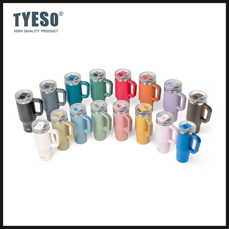TYESO HANDLE TUMBLER แก้วน้ำสุญญากาศ เก็บความเย็นและร้อน พร้อมหูจับและหลอดดูด ขนาด 3040 oz มี 16 สี