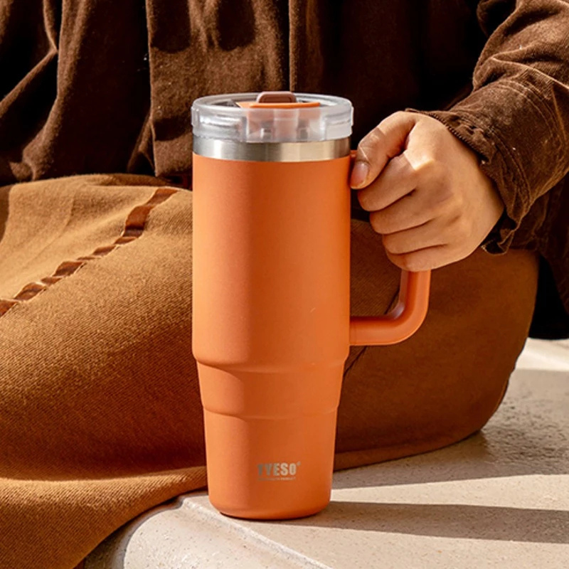 TYESO HANDLE TUMBLER แก้วน้ำสุญญากาศ เก็บความเย็นและร้อน พร้อมหูจับและหลอดดูด ขนาด 3040 oz มี 16 สี