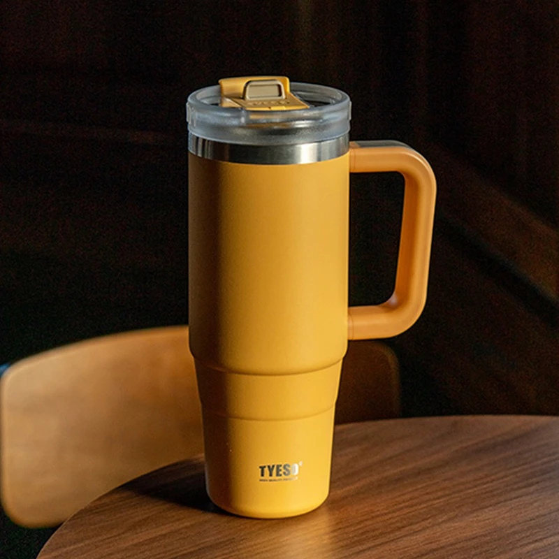 TYESO HANDLE TUMBLER แก้วน้ำสุญญากาศ เก็บความเย็นและร้อน พร้อมหูจับและหลอดดูด ขนาด 3040 oz มี 16 สี