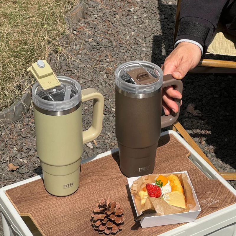 TYESO HANDLE TUMBLER แก้วน้ำสุญญากาศ เก็บความเย็นและร้อน พร้อมหูจับและหลอดดูด ขนาด 3040 oz มี 16 สี