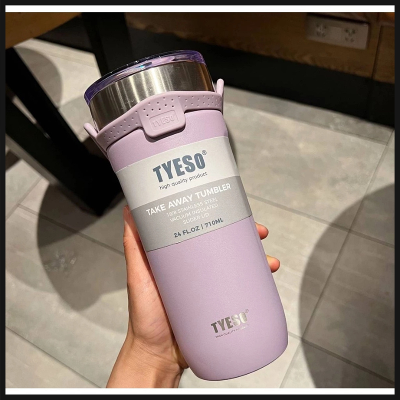 TYESO แก้วเก็บอุณหภูมิ แก้วน้ำสเตนเลส มีฉนวนกันความร้อน พร้อมสายคล้อง ขนาด 550 มล. 710 มล.