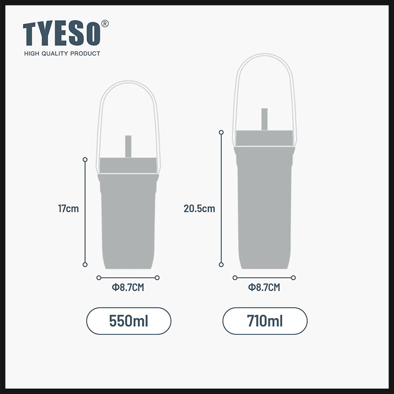 TYESO แก้วเก็บอุณหภูมิ แก้วน้ำสเตนเลส มีฉนวนกันความร้อน พร้อมสายคล้อง ขนาด 550 มล. 710 มล.