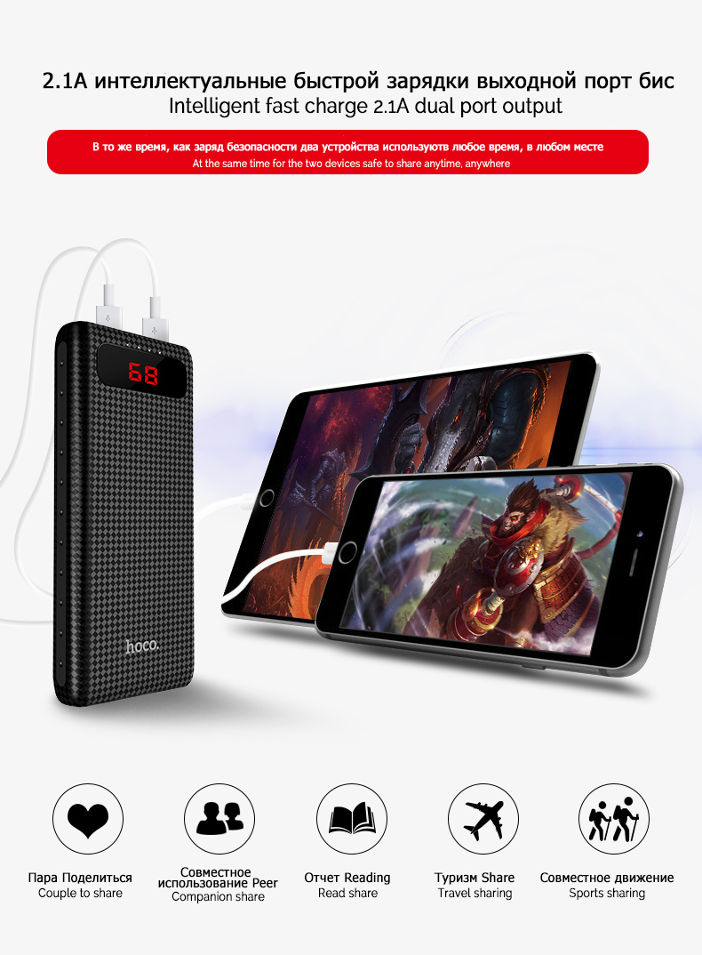 hoco แบตเตอรี่สำรอง power bank 20000mAh  รุ่น hoco B20A