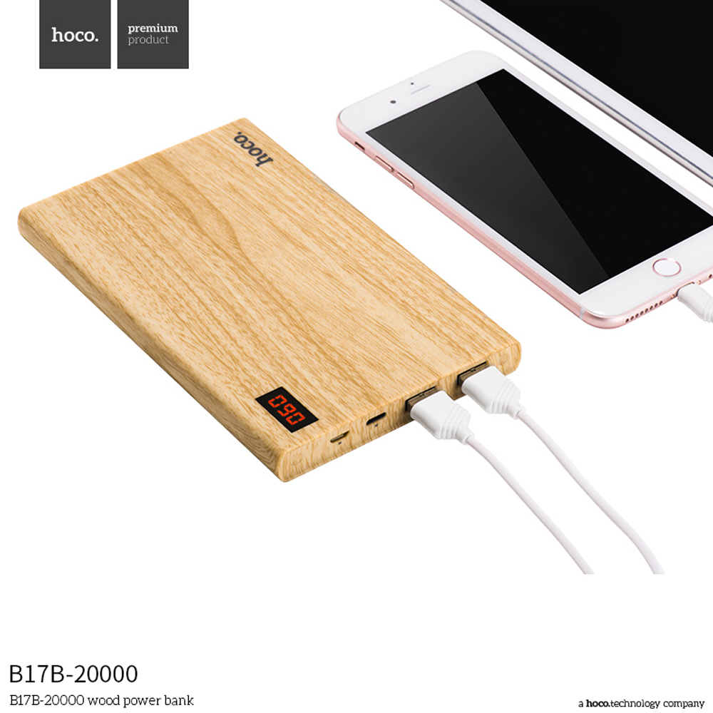 hoco แบตเตอรี่สำรอง power bank 20000 mah รุ่น hoco B17B-20000 WOOD POWER BANK