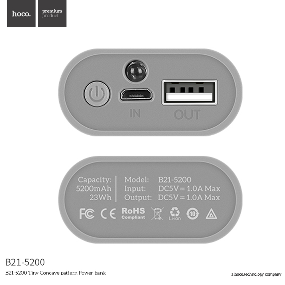 hoco แบตเตอรี่สำรอง power bank 5200mAh  รุ่น hoco B21-5200