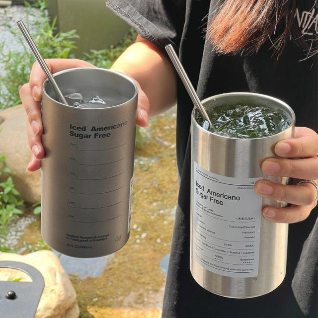 coffee mug stainless steel แก้วกาแฟสแตนเลส 600ml แก้วกาแฟ แก้วน้ำเก็บอุณหภูมิ 