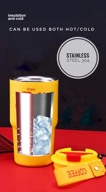 Coffee cup stainless steel tumbler แก้วกาแฟสแตนเลสฝาล็อคเก็บอุหภูมิ 600ml