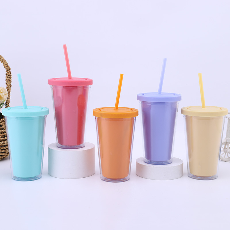 แก้วพลาสติก 2ชั้น 16oz แก้วเก็บความเย็น กระบอกน้ำ แก้วน้ำ แก้วน้ำแบบใส ทรงคริสตัล ขนาด 20oz