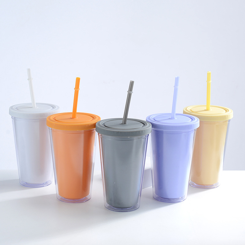 แก้วพลาสติก 2ชั้น 16oz แก้วเก็บความเย็น กระบอกน้ำ แก้วน้ำ แก้วน้ำแบบใส ทรงคริสตัล ขนาด 20oz