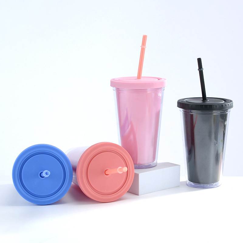 แก้วพลาสติก 2ชั้น 16oz แก้วเก็บความเย็น กระบอกน้ำ แก้วน้ำ แก้วน้ำแบบใส ทรงคริสตัล ขนาด 20oz