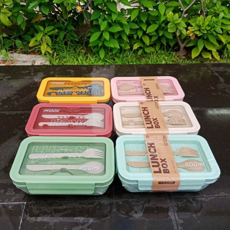 กล่องข้าว 2 ช่อง ขนาด 1100 ml.พร้อมช้อนส้อม