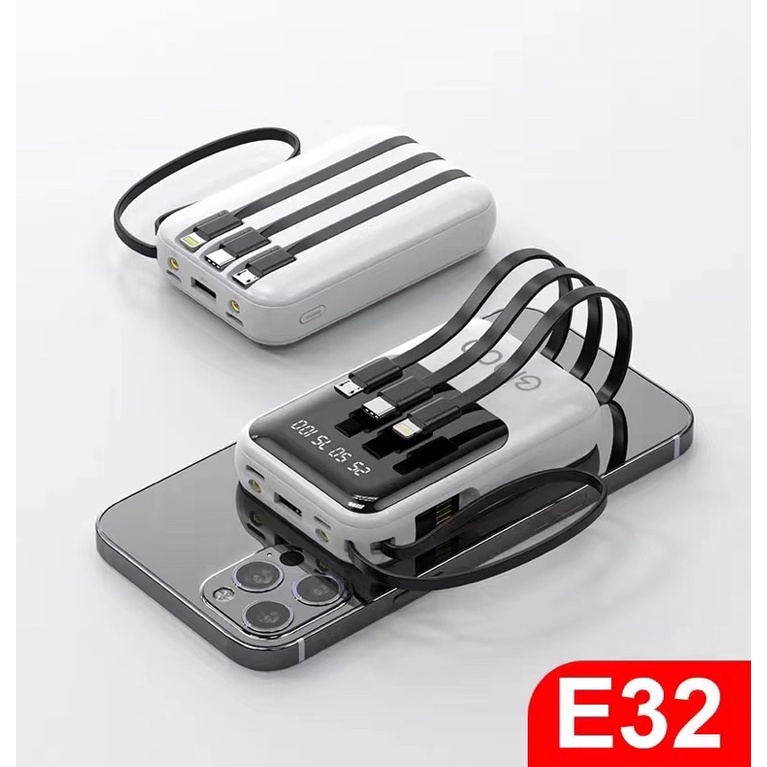 รับสกรีน powerbank แบตสำรอง ความจุ 10000 mah มีสายในตัว4ห้ว