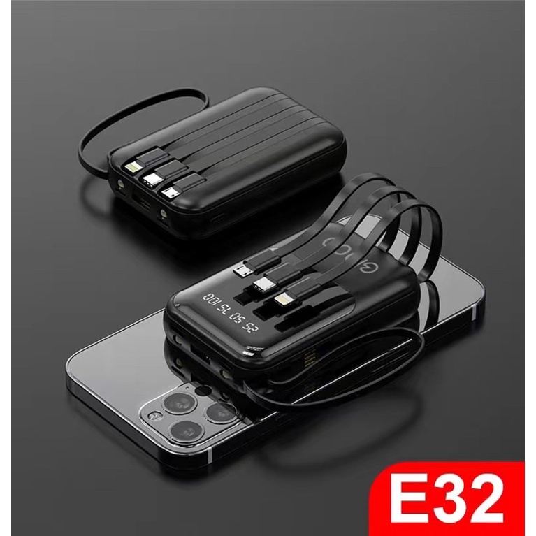 รับสกรีน powerbank แบตสำรอง ความจุ 10000 mah มีสายในตัว4ห้ว
