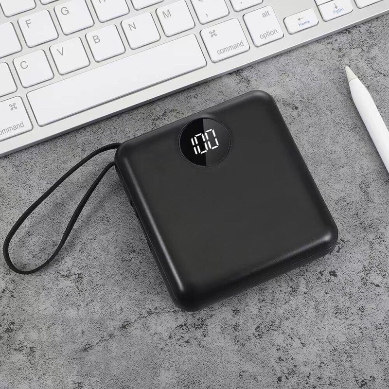 รับสกรีน powerbank แบตสำรอง ความจุ 10000 mah มีสายในตัว4ห้ว