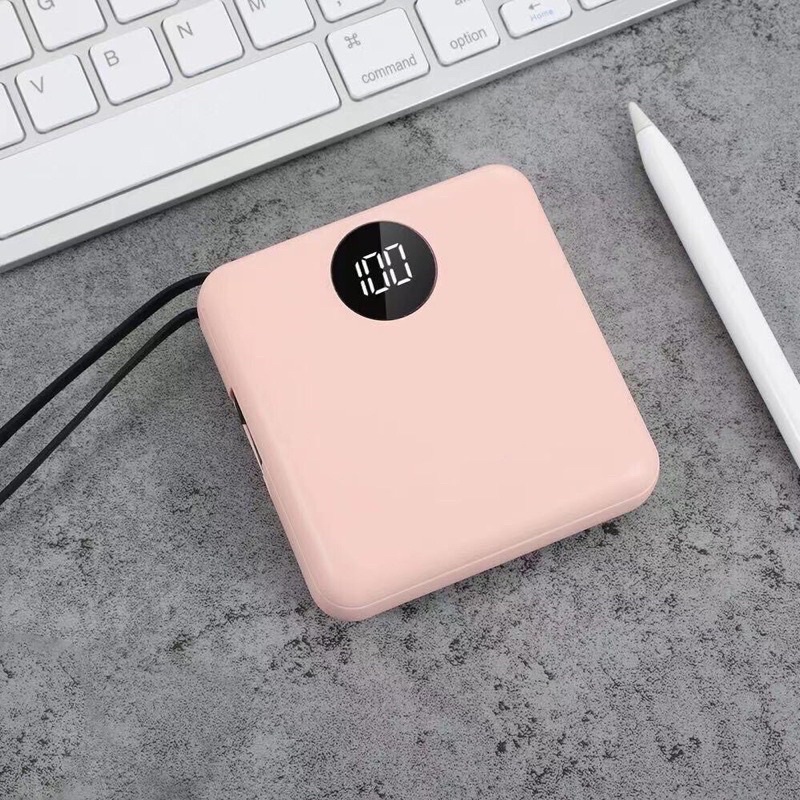 รับสกรีน powerbank แบตสำรอง ความจุ 10000 mah มีสายในตัว4ห้ว
