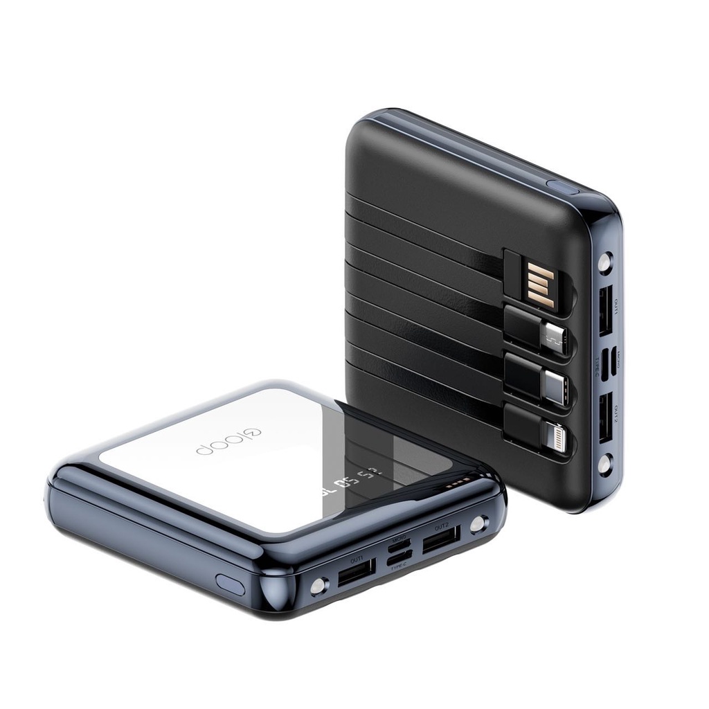 รับสกรีน powerbank แบตสำรอง ความจุ 10000 mah มีสายในตัว4ห้ว