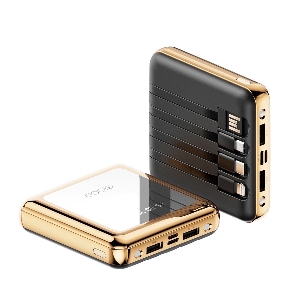 รับสกรีน powerbank แบตสำรอง ความจุ 10000 mah มีสายในตัว4ห้ว