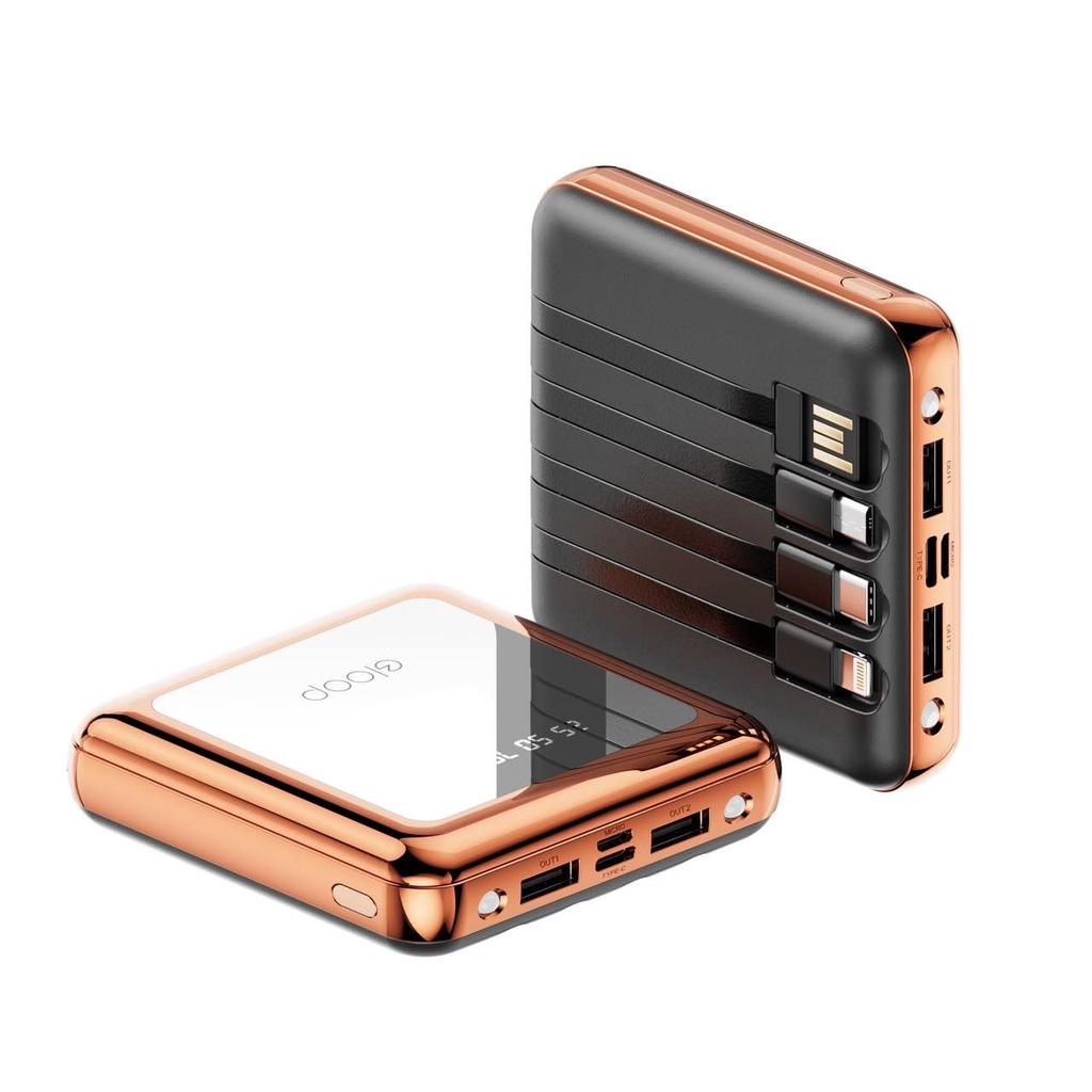 รับสกรีน powerbank แบตสำรอง ความจุ 10000 mah มีสายในตัว4ห้ว